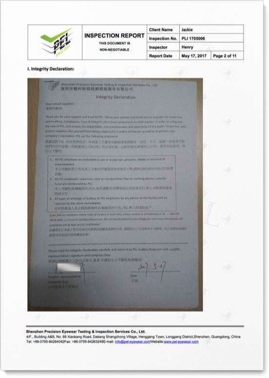 PEL INTEGRITY DECLARATION